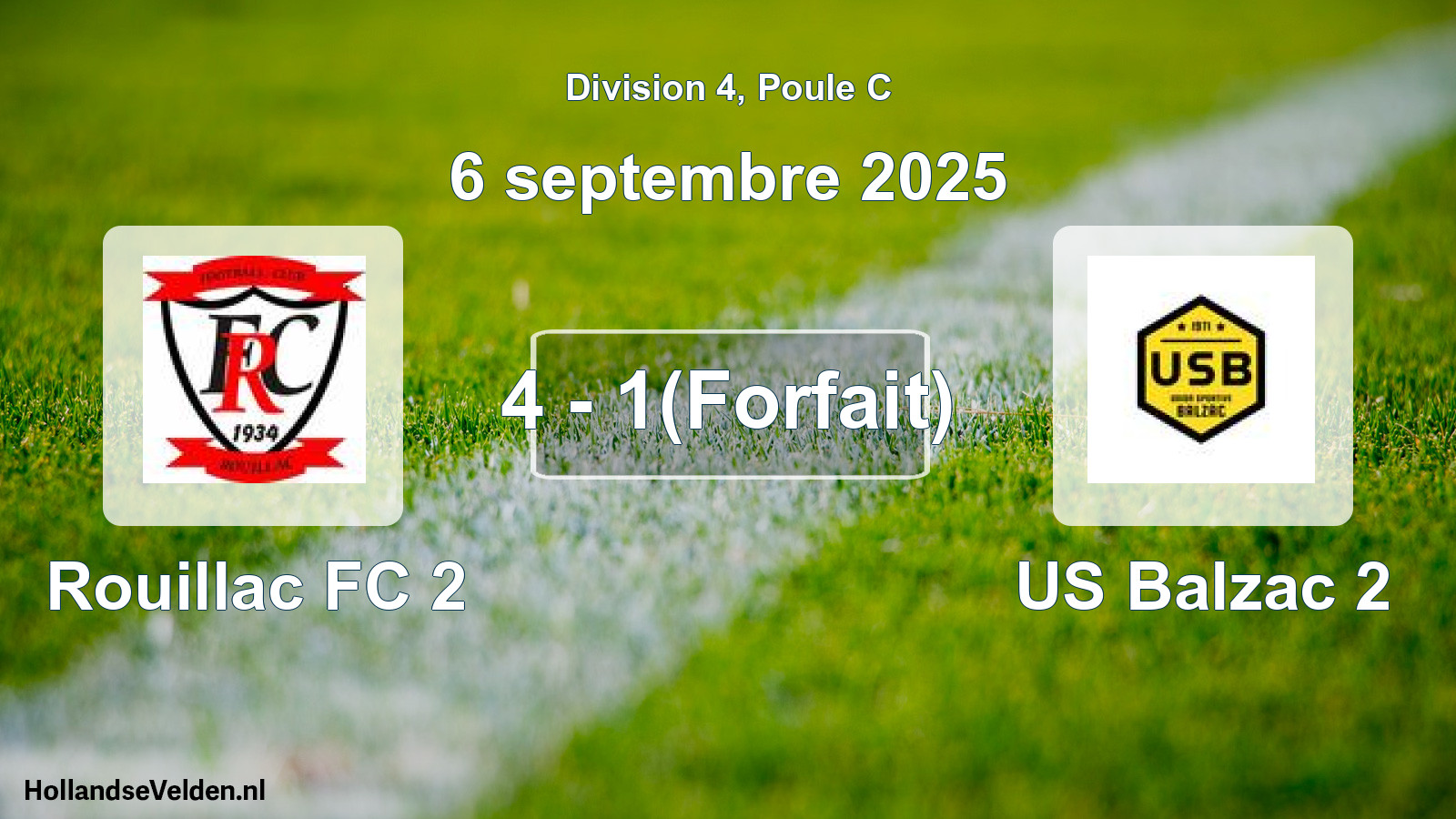 Match joué: Rouillac FC 2 - US Balzac 2 4 - 1(Forfait) (6 septembre 2025)