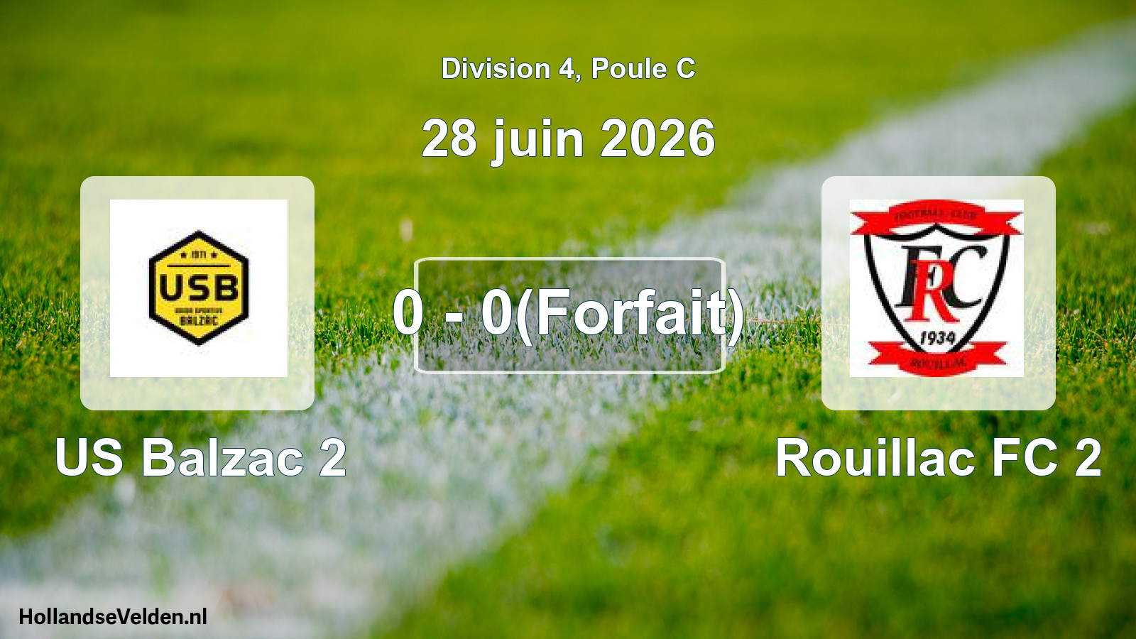 Match joué: US Balzac 2 - Rouillac FC 2 0 - 0(Forfait) (28 juin 2026)