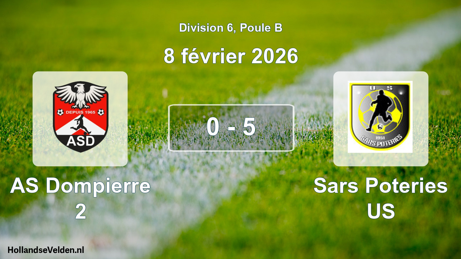 Match joué: AS Dompierre 2 - Sars Poteries US 0 - 5 (8 février 2026)