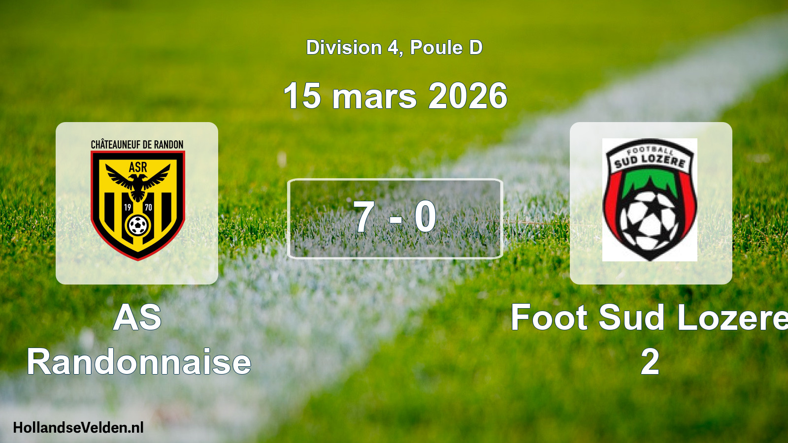 Total number of matches played: AS Randonnaise - Foot Sud Lozere 2 7 - 0 (15 March 2026)