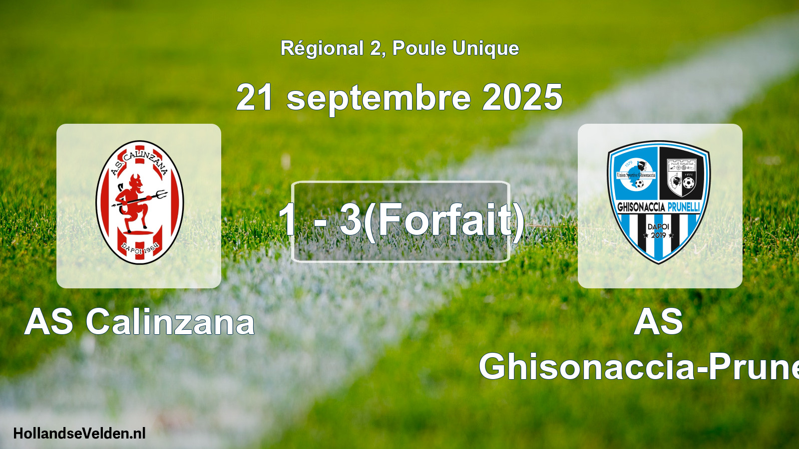 Match joué: AS Calinzana - AS Ghisonaccia-Prunelli 1 - 3(Forfait) (21 septembre 2025)