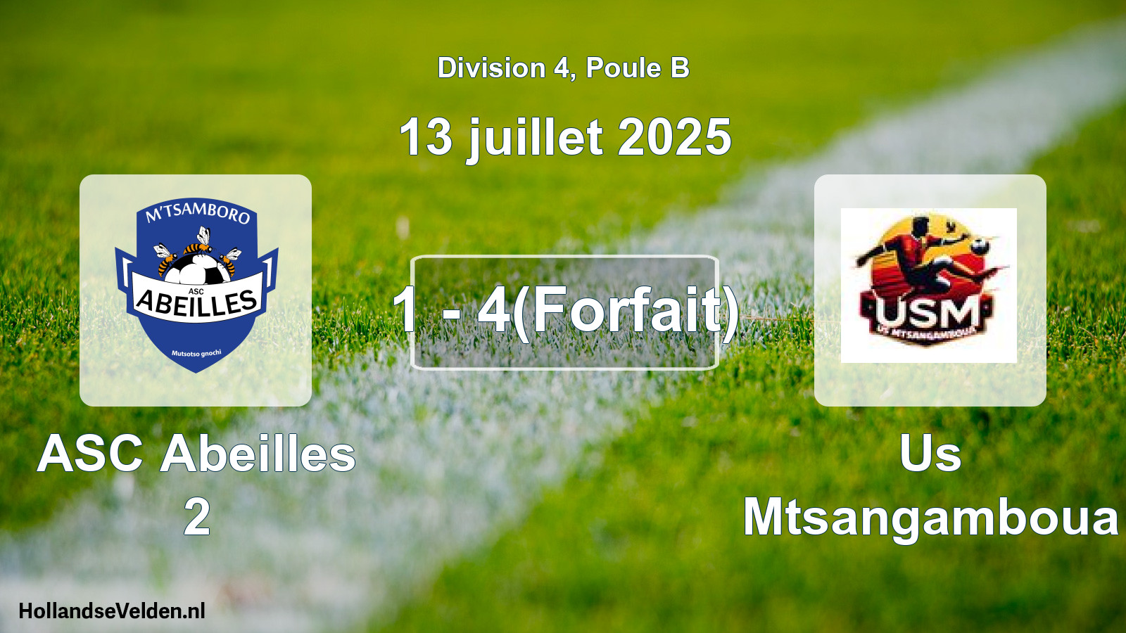 Match joué: ASC Abeilles 2 - Us Mtsangamboua 1 - 4(Forfait) (13 juillet 2025)