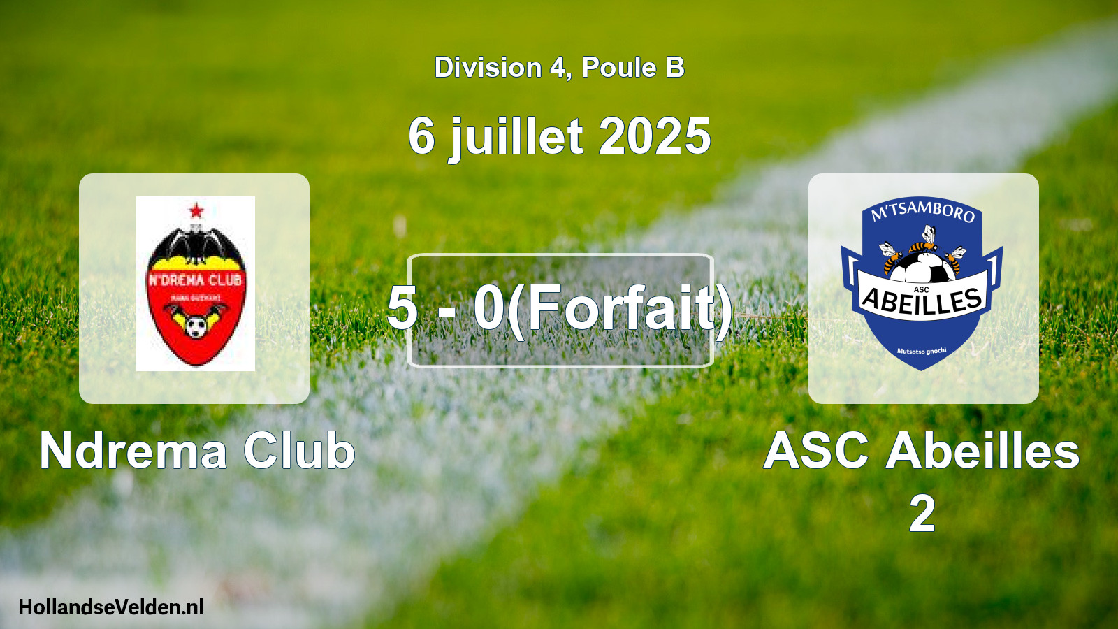 Match joué: Ndrema Club - ASC Abeilles 2 5 - 0(Forfait) (6 juillet 2025)