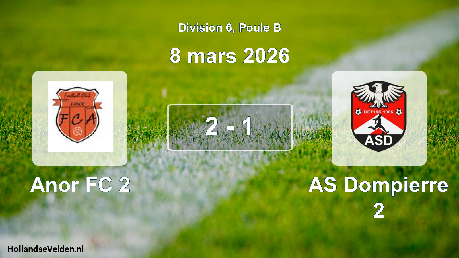 Match joué: Anor FC 2 - AS Dompierre 2 2 - 1 (8 mars 2026)