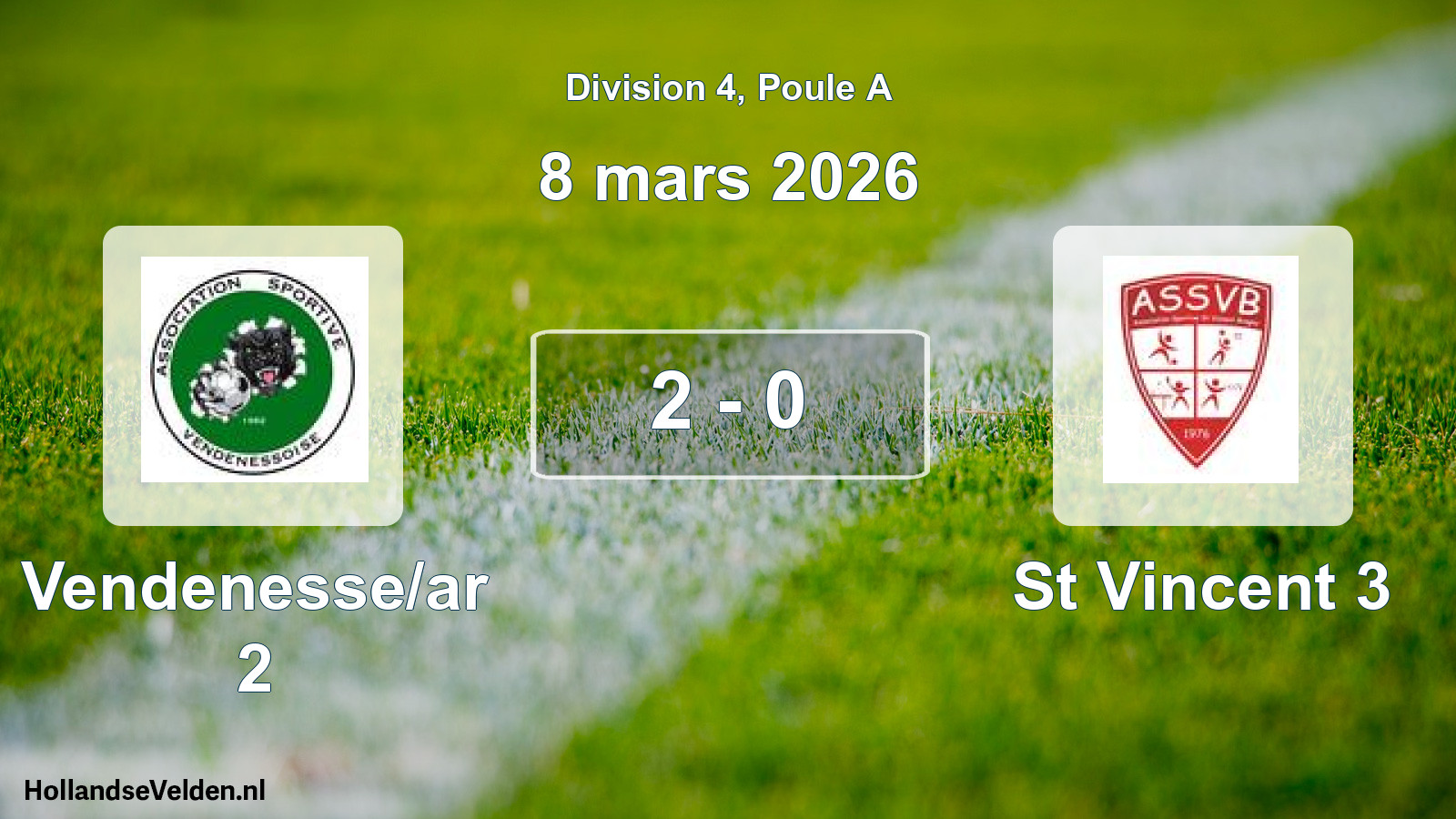 Match joué: Vendenesse/ar 2 - AS Saint-Vincent-Bragny 3 2 - 0 (8 mars 2026)
