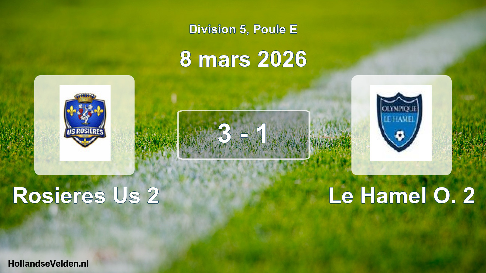 Total number of matches played: Rosieres Us 2 - Le Hamel O. 2 3 - 1 (8 March 2026)
