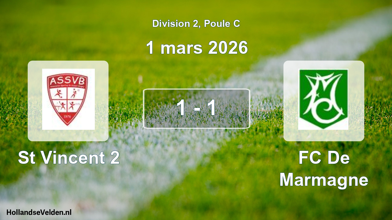Match joué: AS Saint-Vincent-Bragny 2 - FC De Marmagne 1 - 1 (1 mars 2026)