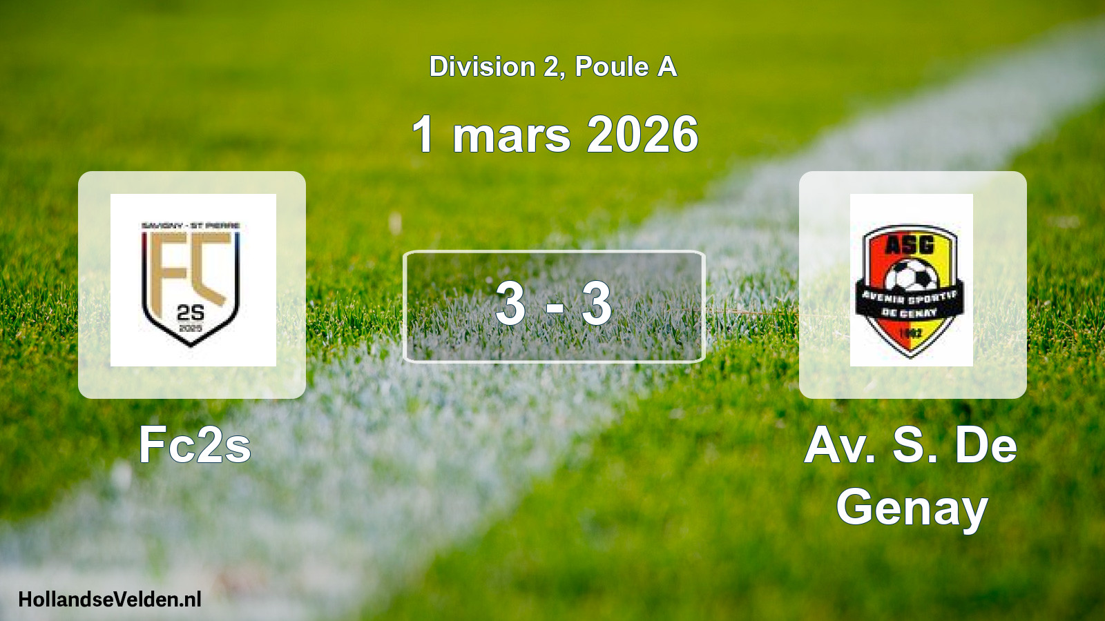 Match joué: Fc2s - Av. S. De Genay 3 - 3 (1 mars 2026)