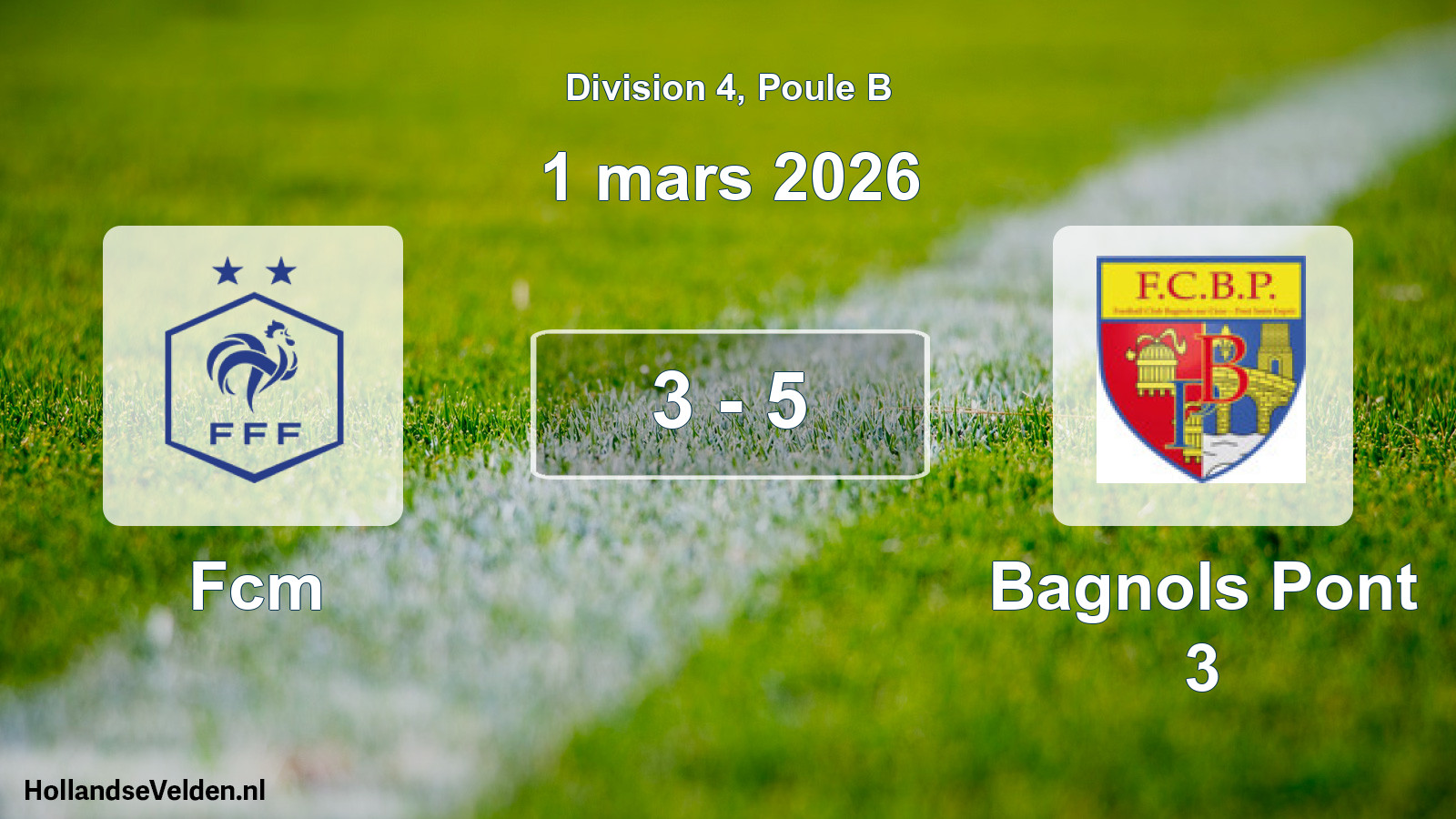 Match joué: FC Montfrinois - Bagnols Pont 3 3 - 5 (1 mars 2026)