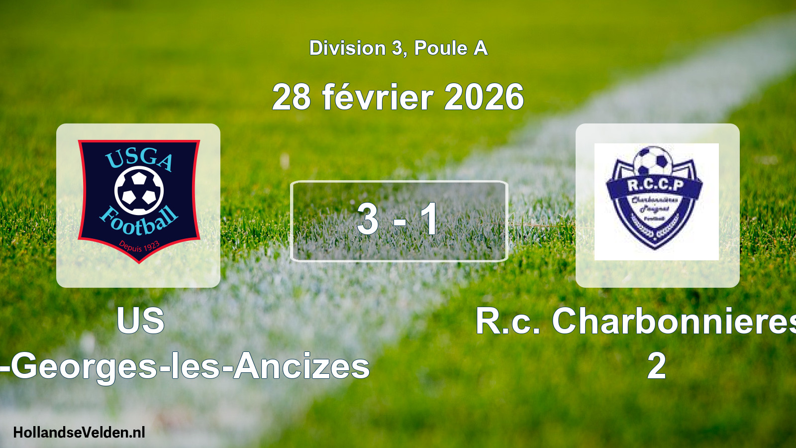 Match joué: US Saint-Georges-les-Ancizes - R.c. Charbonnieres L 2 3 - 1 (28 février 2026)