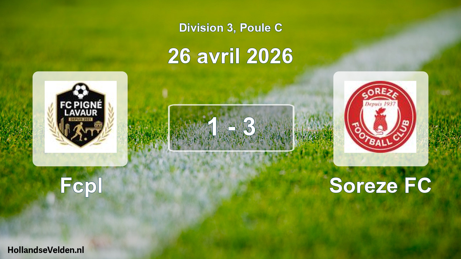 Match joué: Fcpl - Soreze FC 1 - 3 (26 avril 2026)