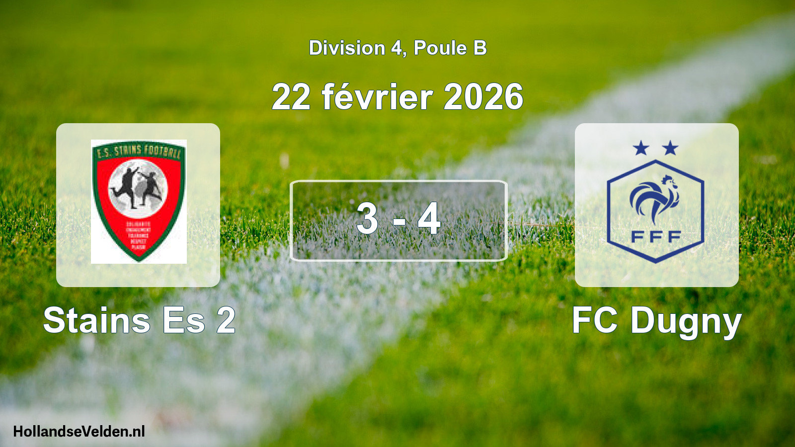 Match joué: Stains Es 2 - FC Dugny 3 - 4 (22 février 2026)