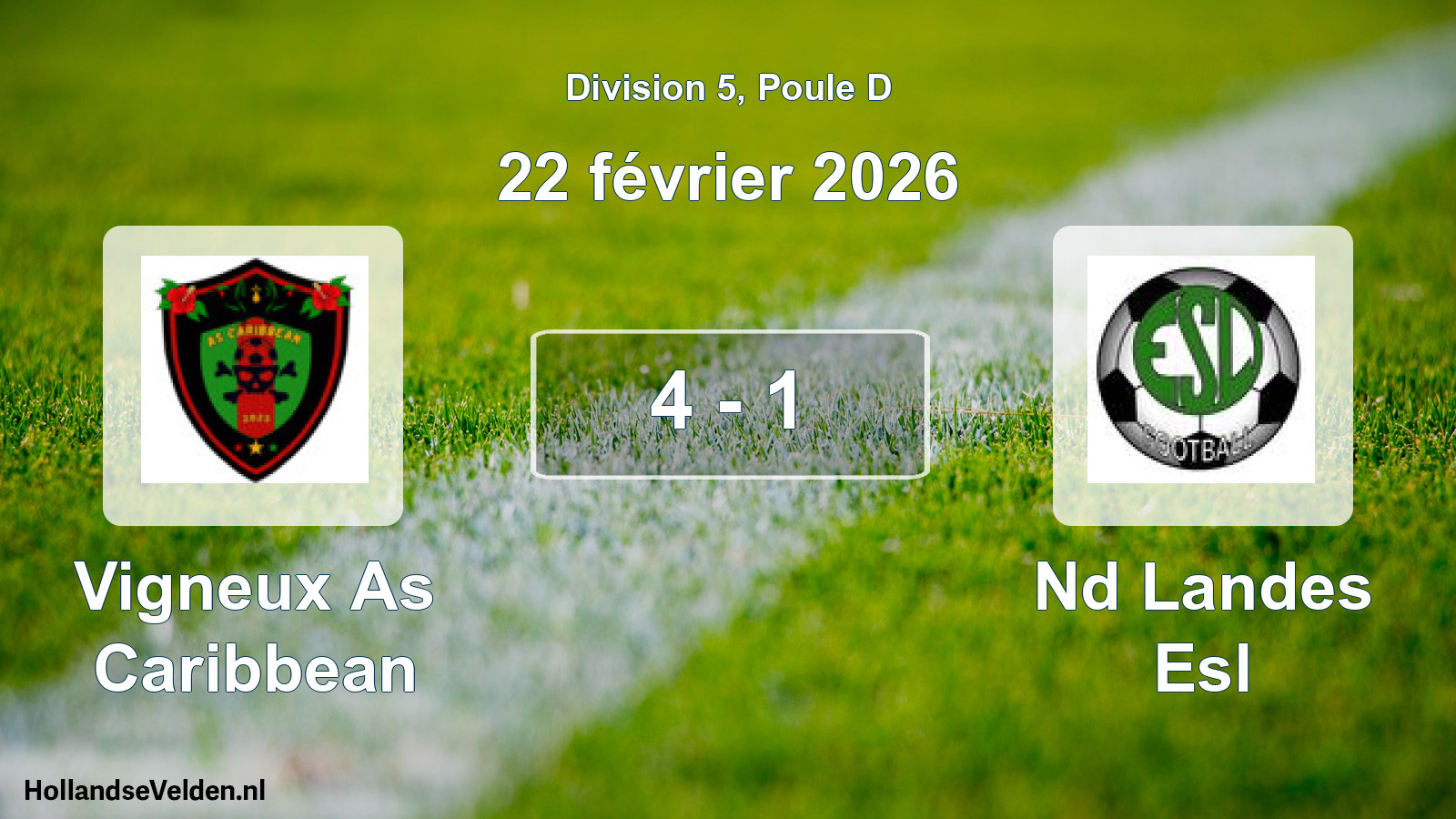 Total number of matches played: Vigneux As Caribbean - Nd Landes Esl 4 - 1 (22 February 2026)