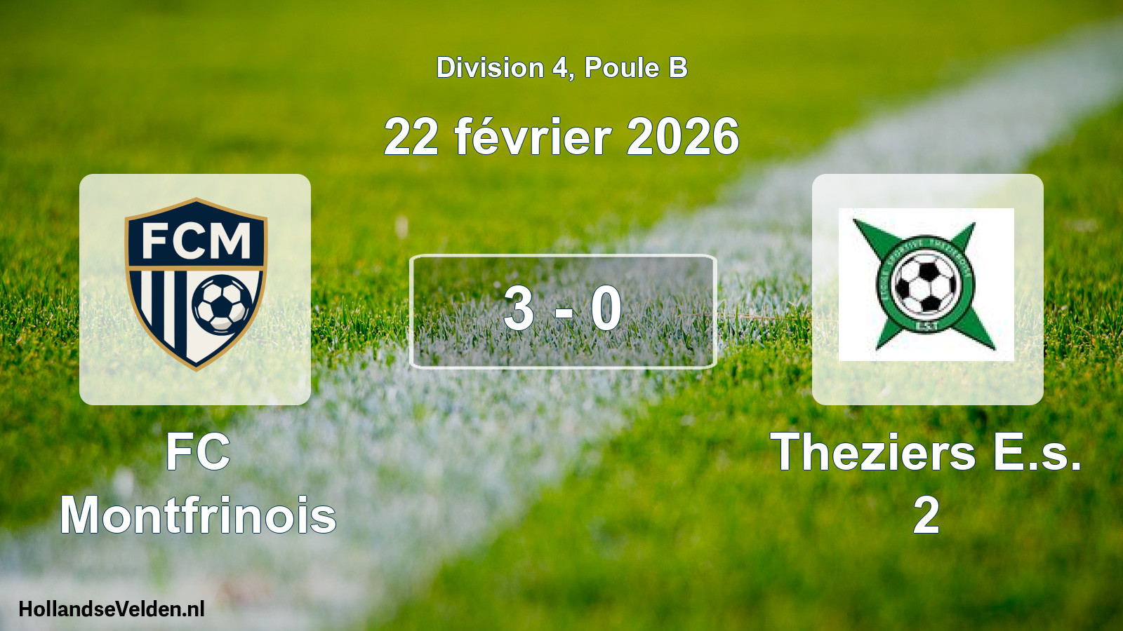 Match joué: FC Montfrinois - Theziers E.s. 2 3 - 0 (22 février 2026)