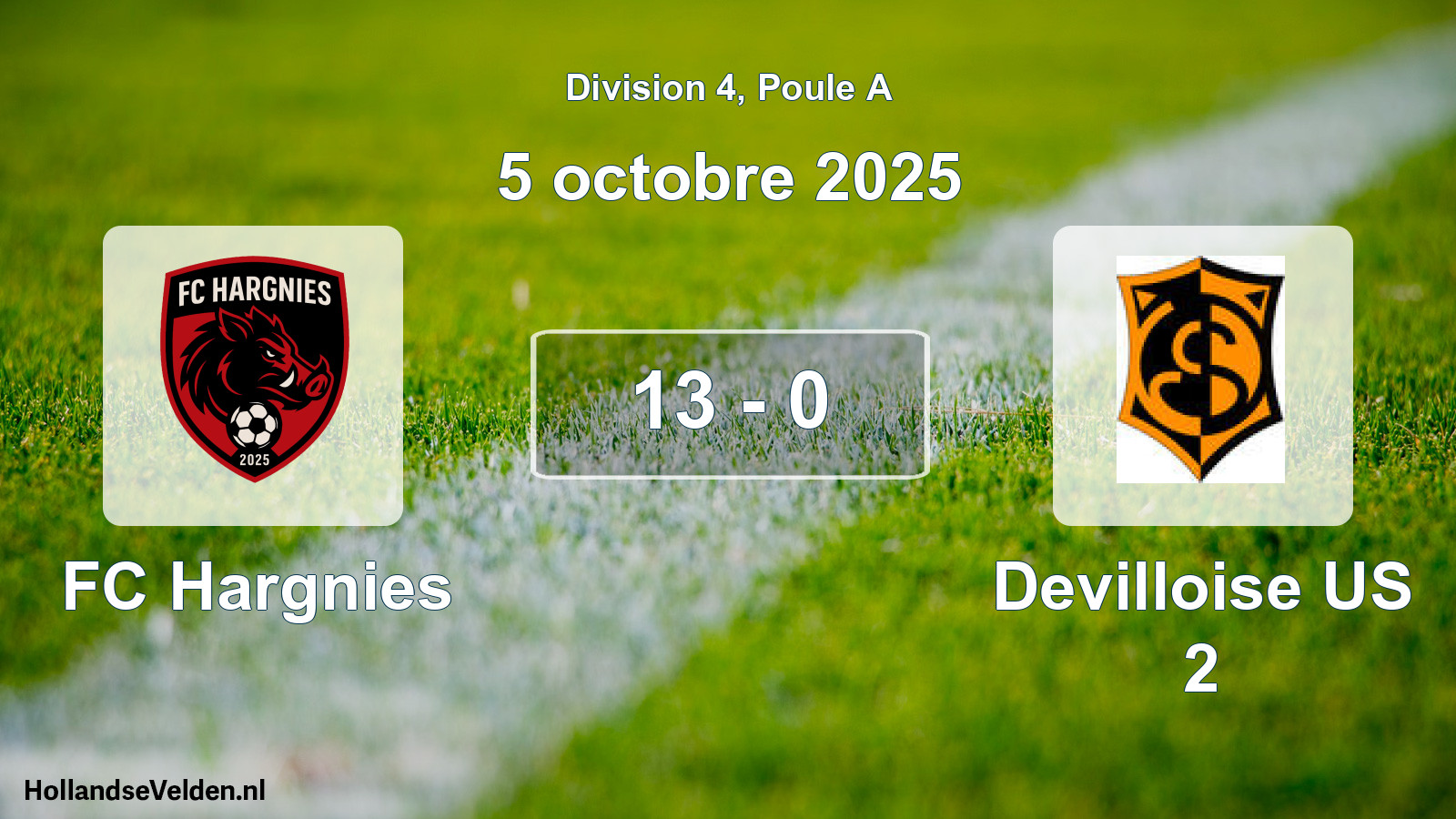 Match joué: FC Hargnies - Devilloise US 2 13 - 0 (5 octobre 2025)