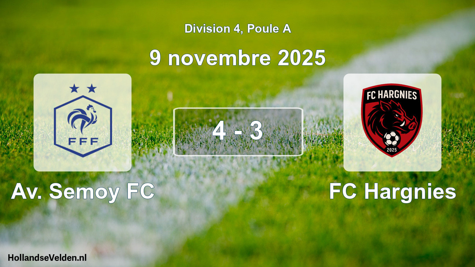 Match joué: Av. Semoy FC - FC Hargnies 4 - 3 (9 novembre 2025)