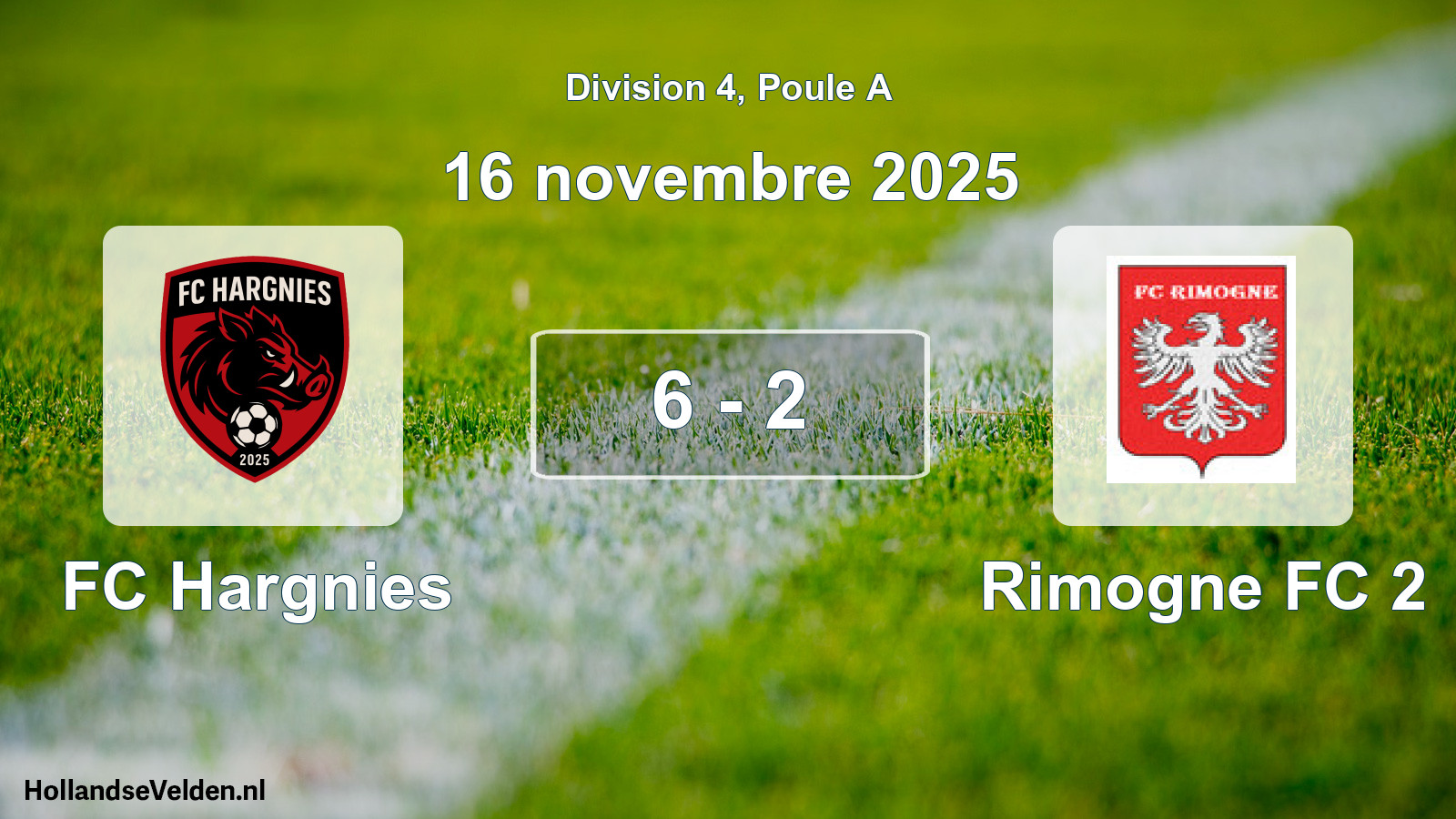 Match joué: FC Hargnies - Rimogne FC 2 6 - 2 (16 novembre 2025)