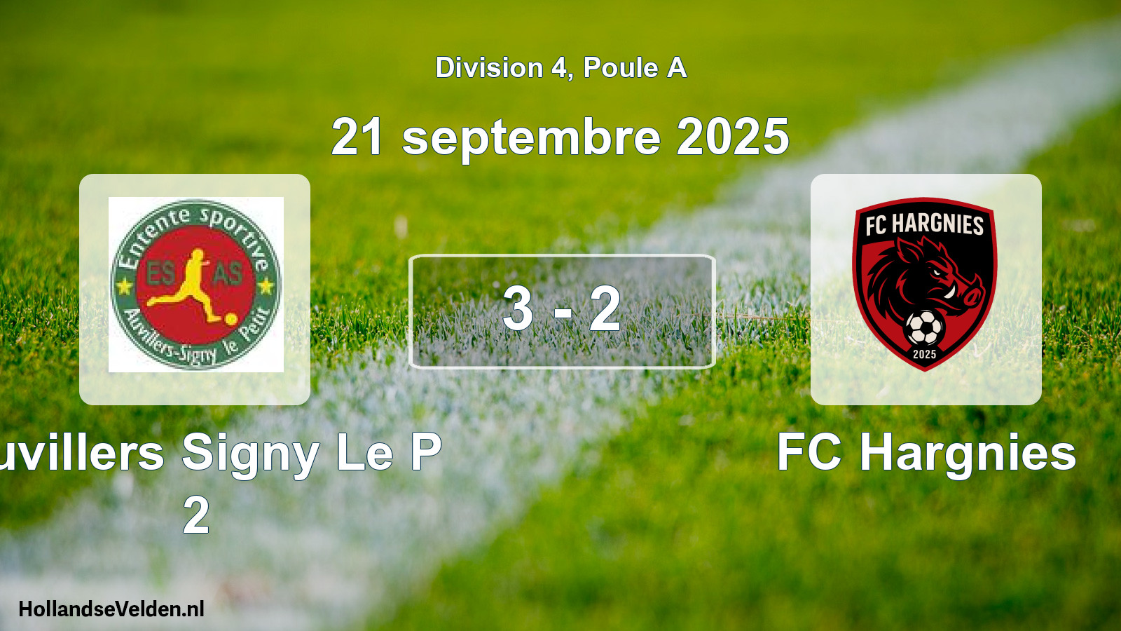 Match joué: Auvillers Signy Le P 2 - FC Hargnies 3 - 2 (21 septembre 2025)