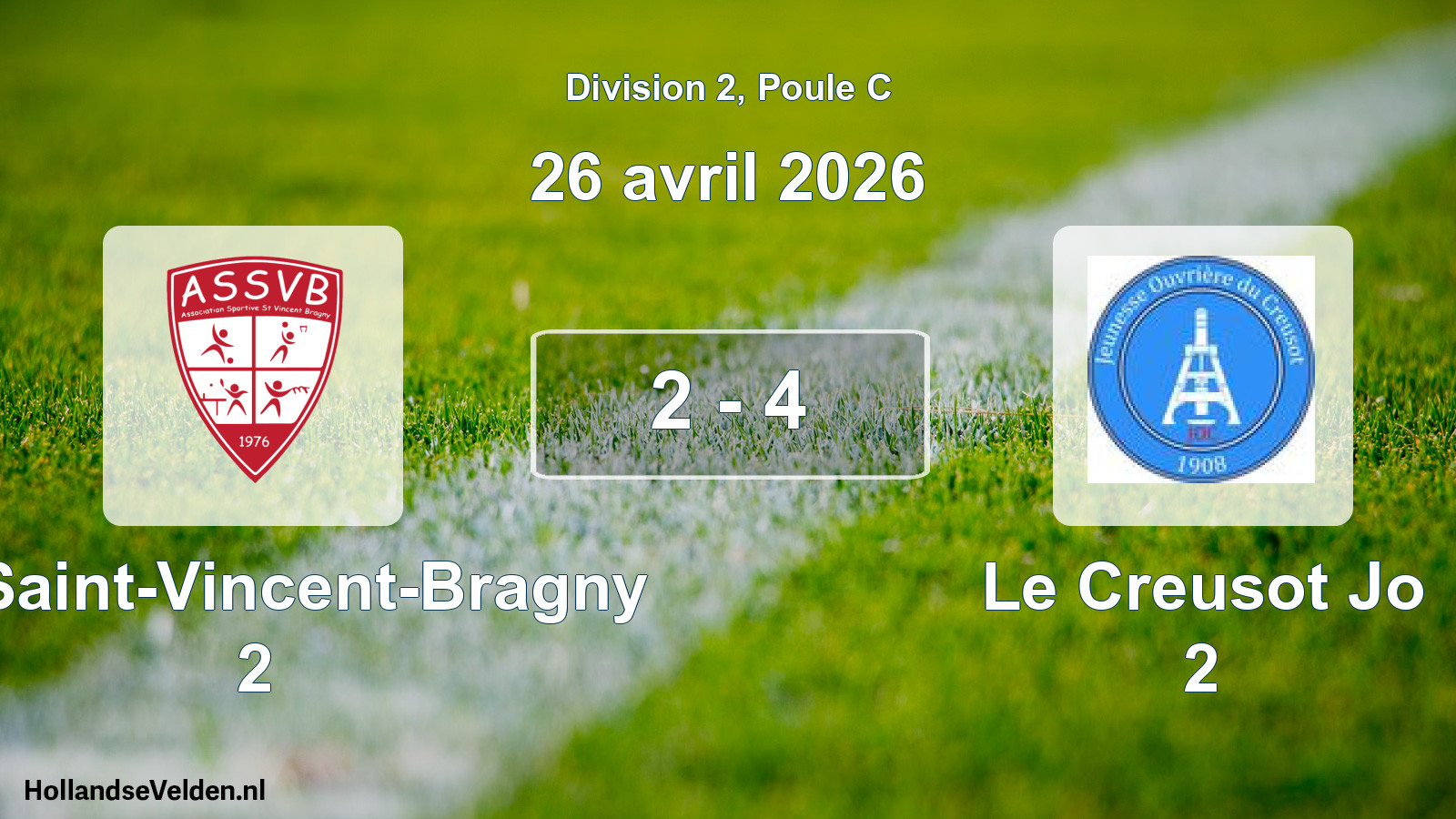 Match joué: AS Saint-Vincent-Bragny 2 - Le Creusot Jo 2 2 - 4 (26 avril 2026)