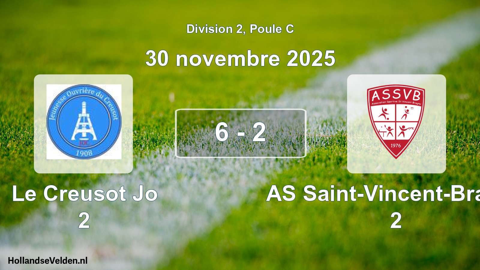 Match joué: Le Creusot Jo 2 - AS Saint-Vincent-Bragny 2 6 - 2 (30 novembre 2025)