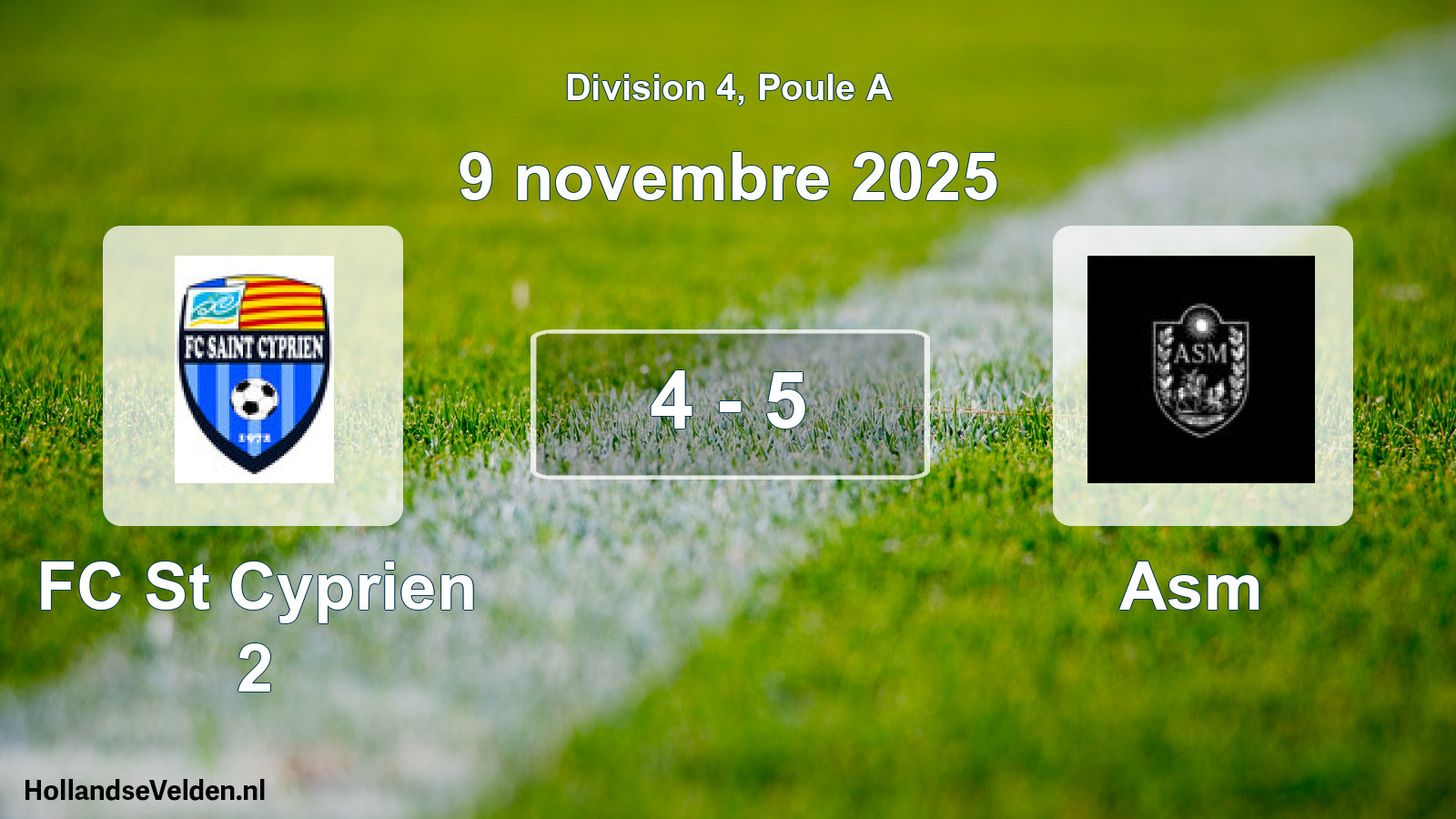 Match joué: FC St Cyprien 2 - Asm 4 - 5 (9 novembre 2025)