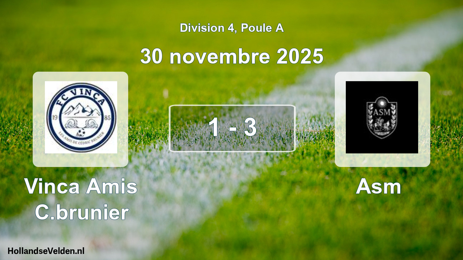 Match joué: Vinca Amis C.brunier - Asm 1 - 3 (30 novembre 2025)