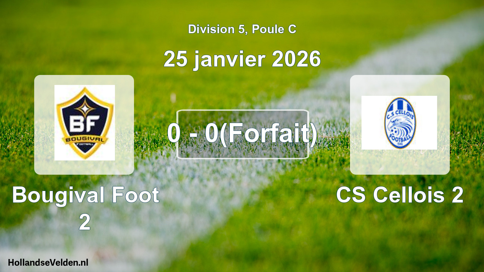 Gespeelde wedstrijd: Bougival Foot 2 - CS Cellois 2 0 - 0(Forfait) (25 januari 2026)