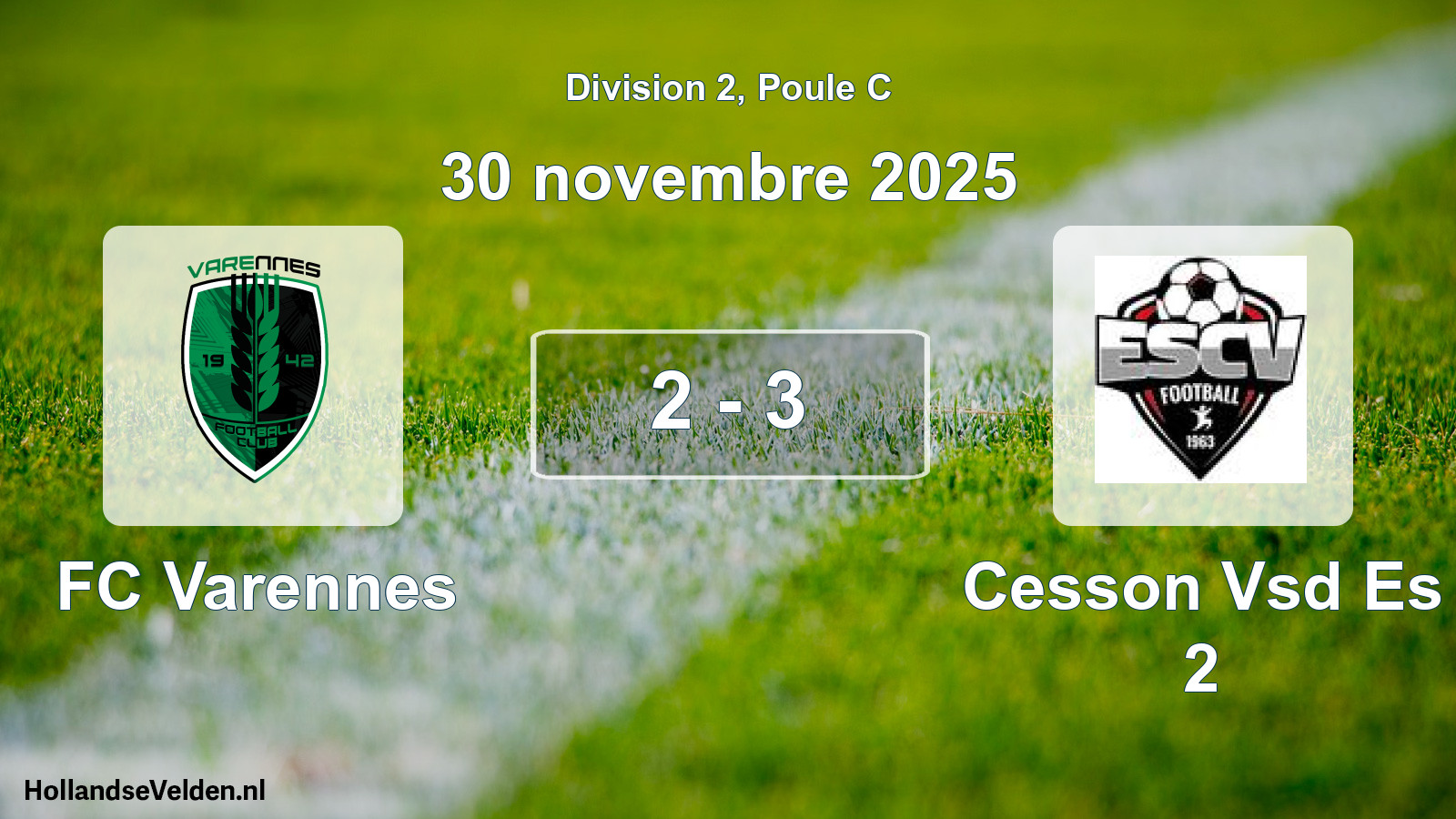 Match joué: FC Varennes - Cesson Vsd Es 2 2 - 3 (30 novembre 2025)