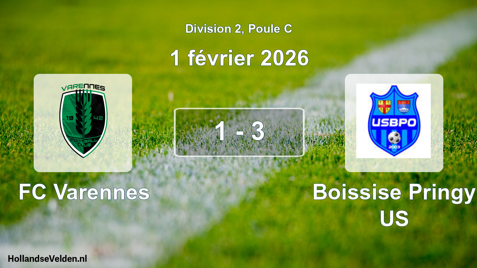 Match joué: FC Varennes - Boissise Pringy US 1 - 3 (1 février 2026)