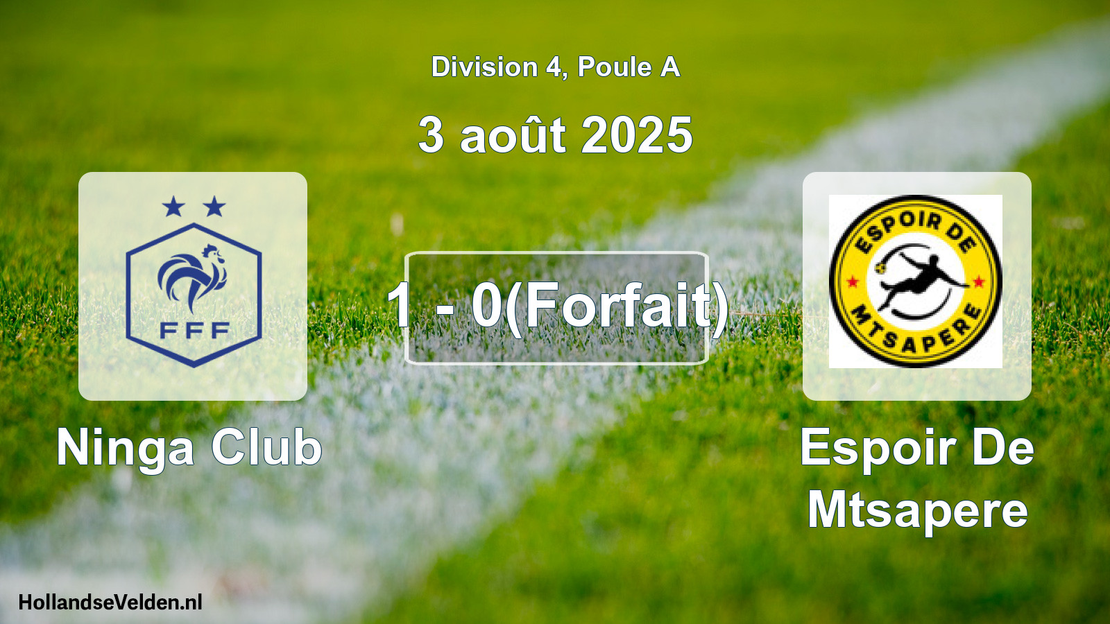 Match joué: Ninga Club - Espoir De Mtsapere 1 - 0(Forfait) (3 août 2025)
