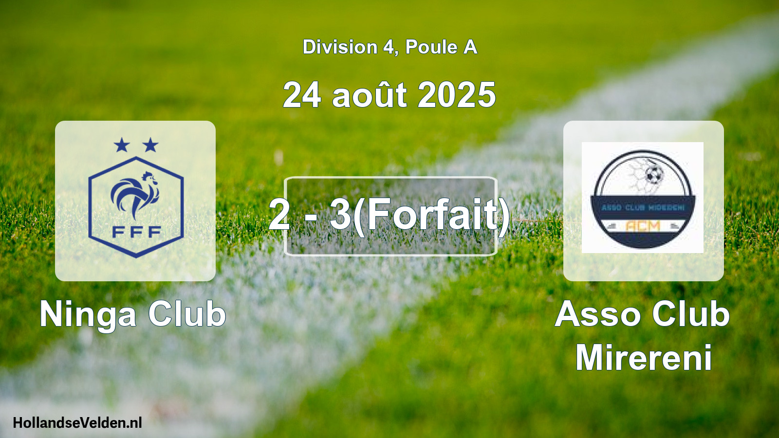 Match joué: Ninga Club - Asso Club Mirereni 2 - 3(Forfait) (24 août 2025)