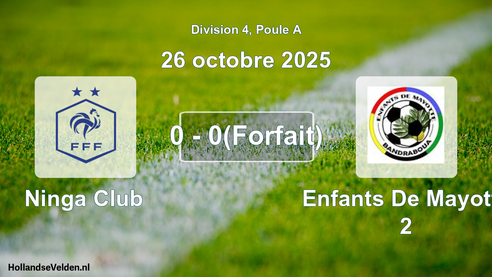 Match joué: Ninga Club - Enfants De Mayotte 2 0 - 0(Forfait) (26 octobre 2025)