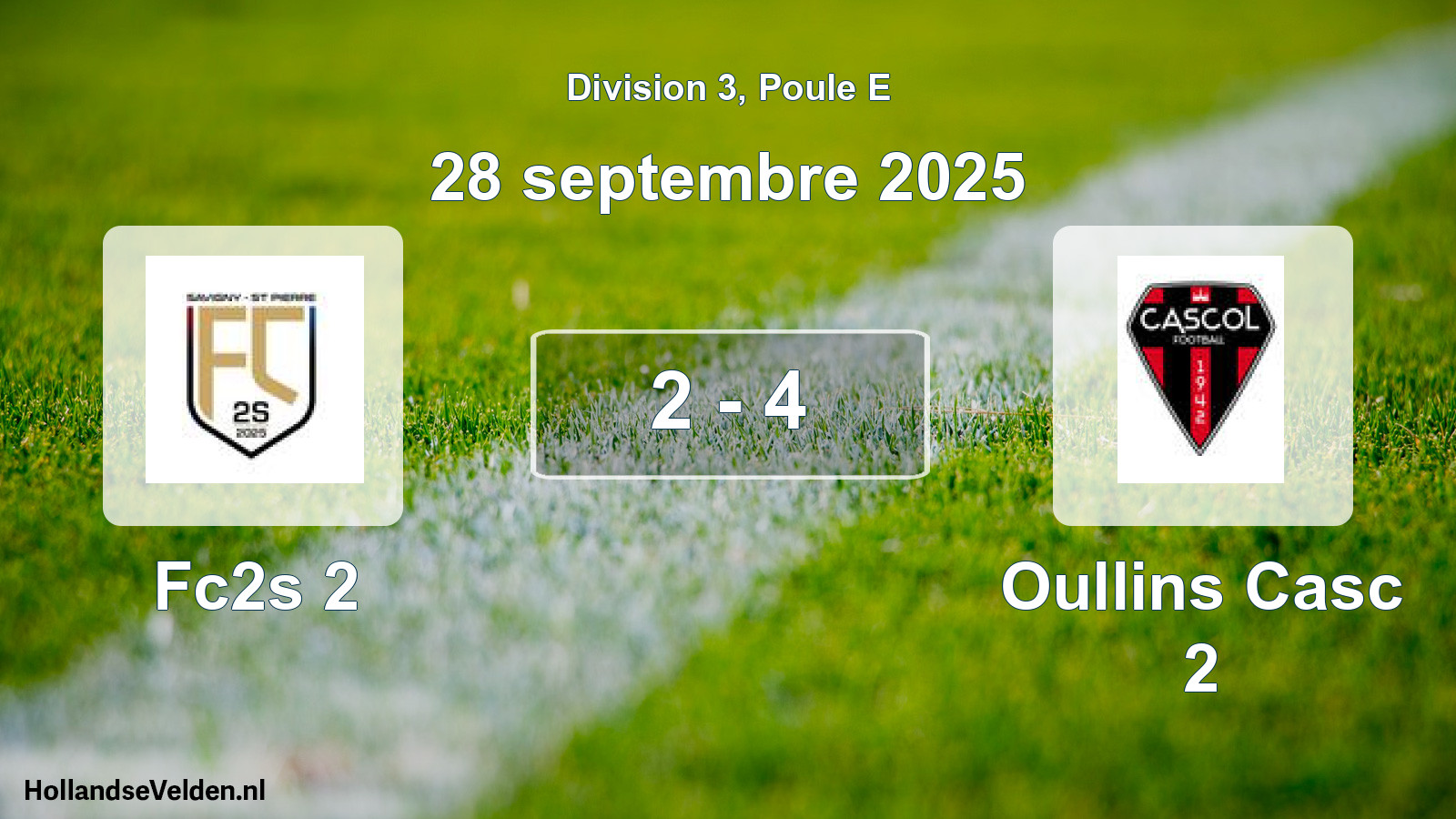 Match joué: Fc2s 2 - Oullins Casc 2 2 - 4 (28 septembre 2025)