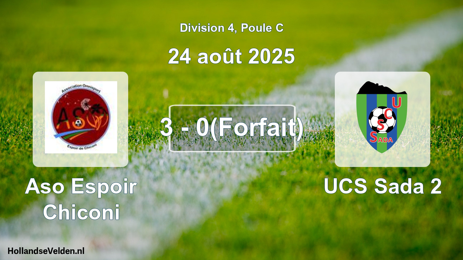 Gespeelde wedstrijd: Aso Espoir Chiconi - UCS Sada 2 3 - 0(Forfait) (24 augustus 2025)