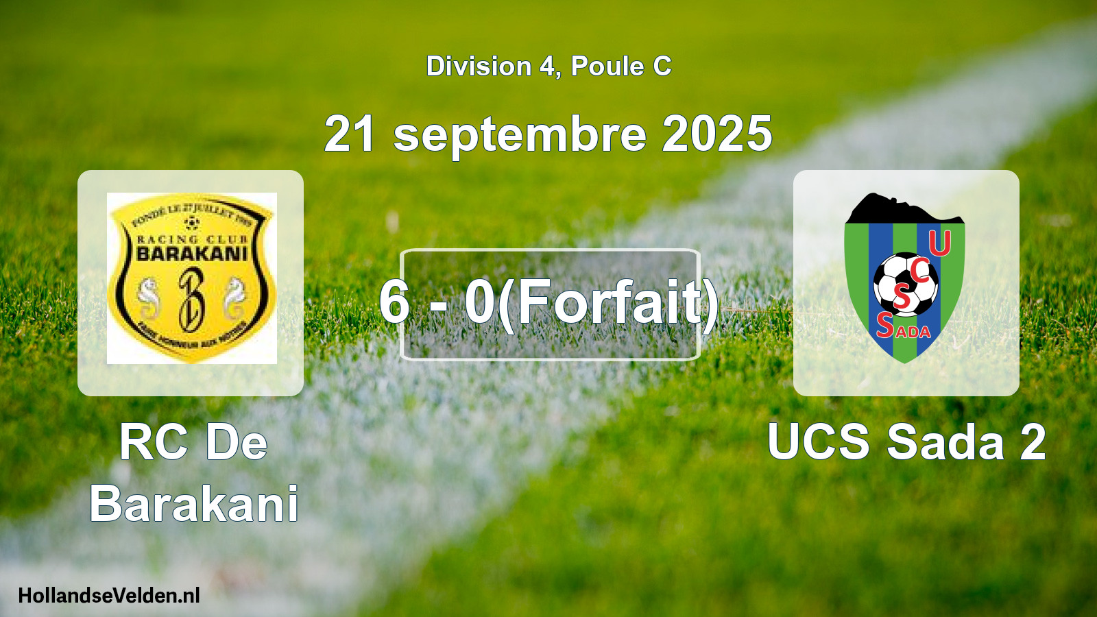 Match joué: RC De Barakani - UCS Sada 2 6 - 0(Forfait) (21 septembre 2025)