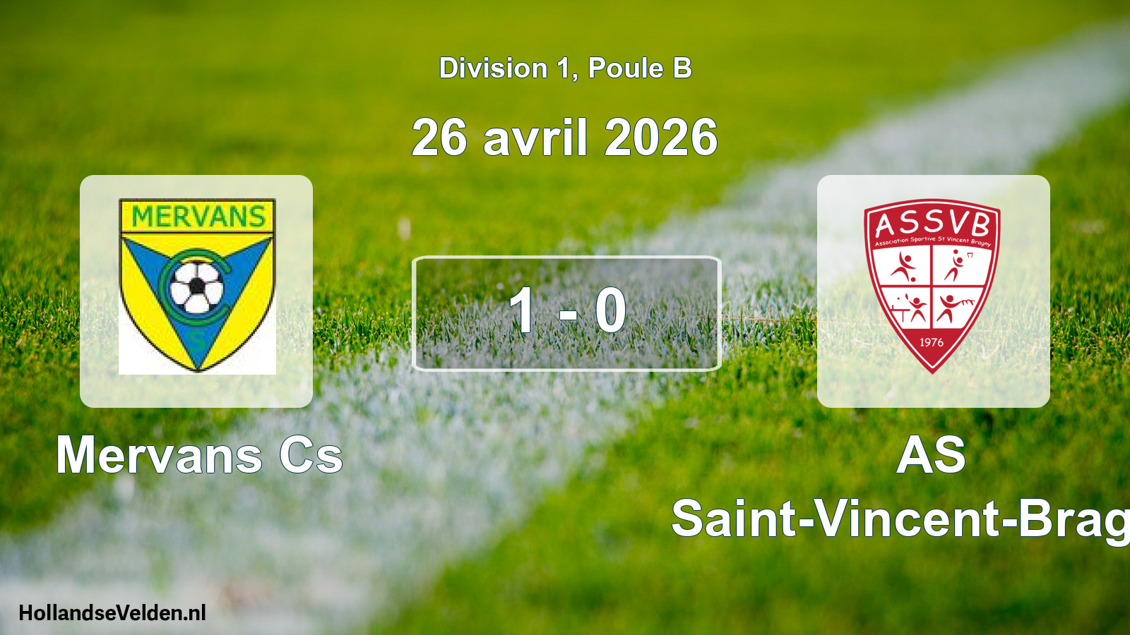 Match joué: Mervans Cs - AS Saint-Vincent-Bragny 1 - 0 (26 avril 2026)