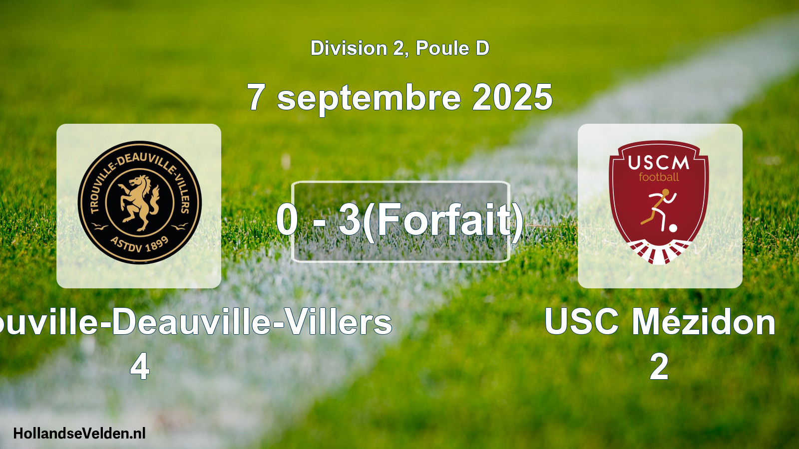 Match joué: AS Trouville-Deauville-Villers 4 - USC Mézidon 2 0 - 3(Forfait) (7 septembre 2025)