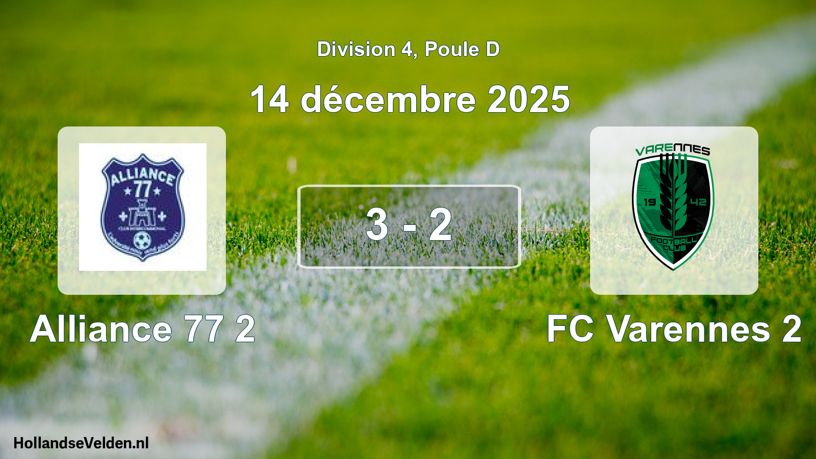 Match joué: Alliance 77 2 - FC Varennes 2 3 - 2 (14 décembre 2025)