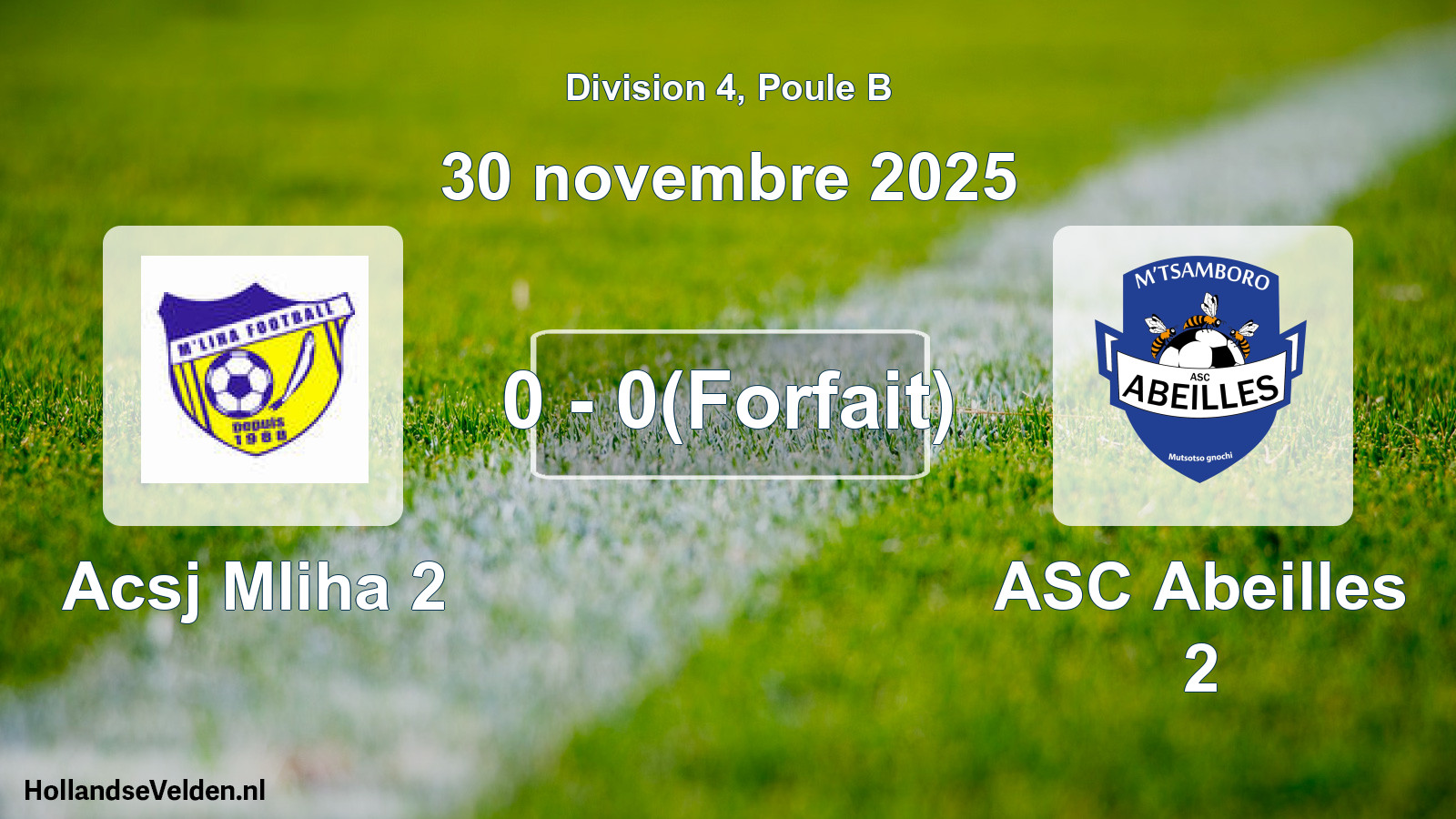 Match joué: Acsj Mliha 2 - ASC Abeilles 2 0 - 0(Forfait) (30 novembre 2025)