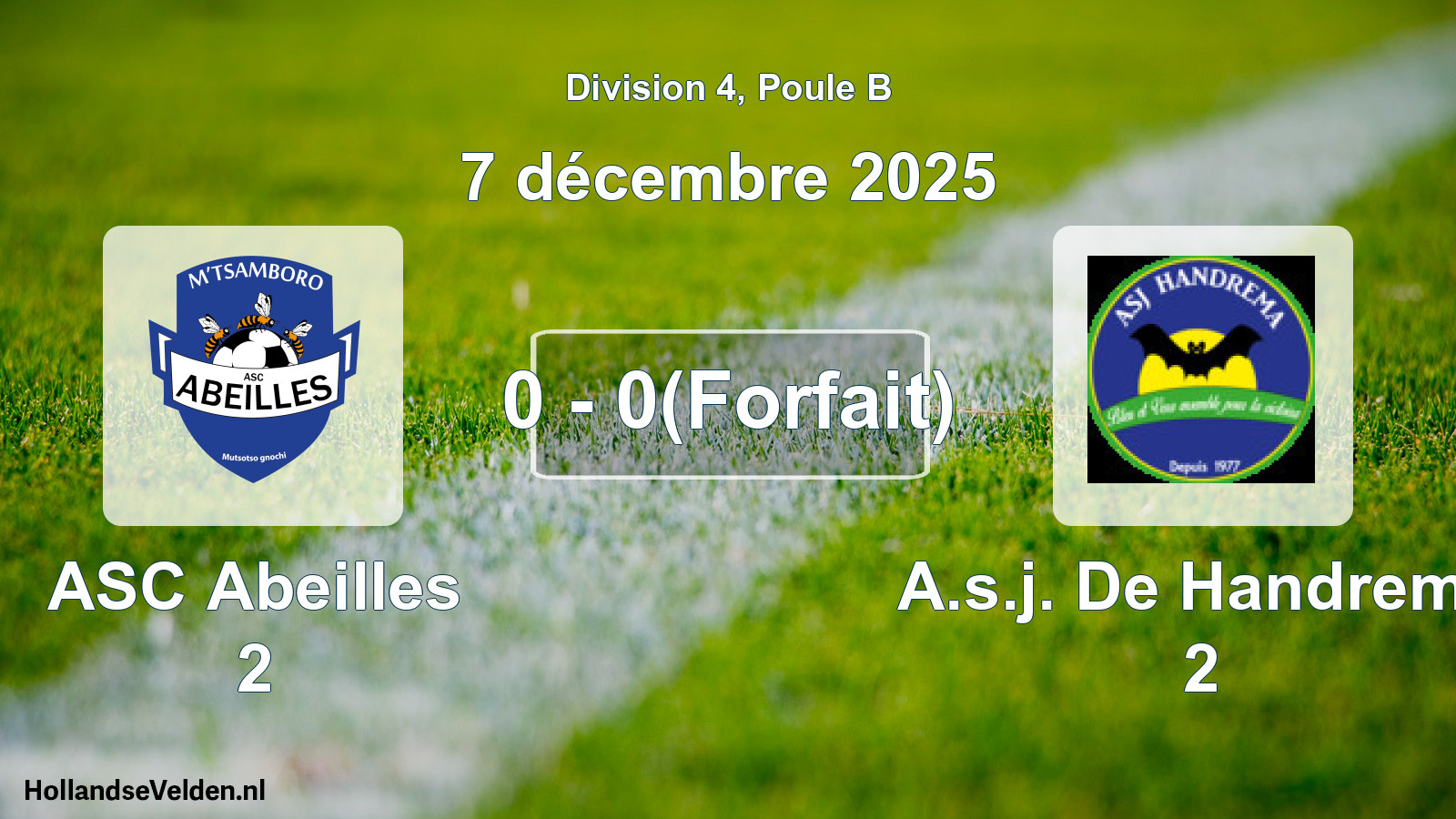 Match joué: ASC Abeilles 2 - A.s.j. De Handrema 2 0 - 0(Forfait) (7 décembre 2025)