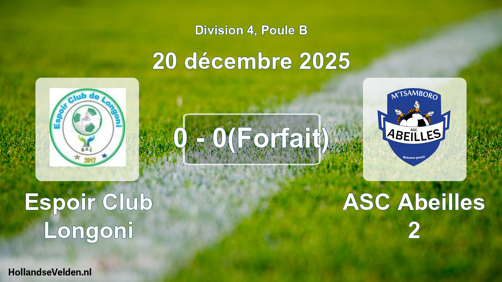 Match joué: Espoir Club Longoni - ASC Abeilles 2 0 - 0(Forfait) (20 décembre 2025)