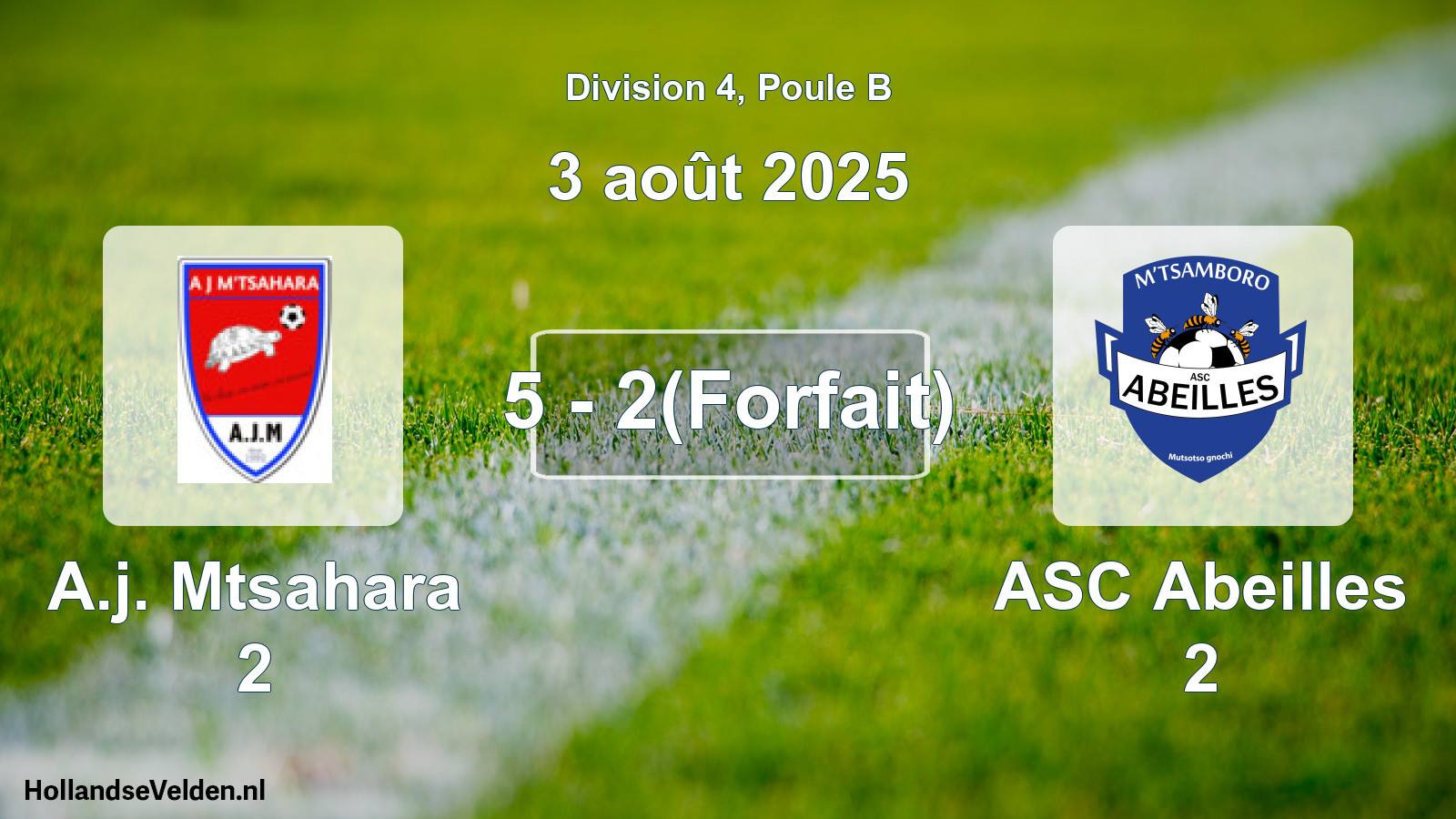 Gespeelde wedstrijd: A.j. Mtsahara 2 - ASC Abeilles 2 5 - 2(Forfait) (3 augustus 2025)