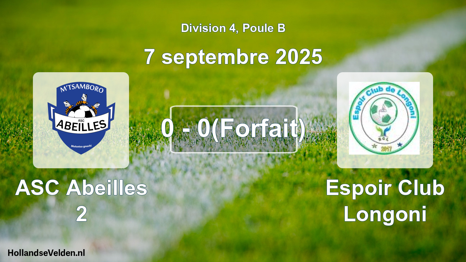 Match joué: ASC Abeilles 2 - Espoir Club Longoni 0 - 0(Forfait) (7 septembre 2025)