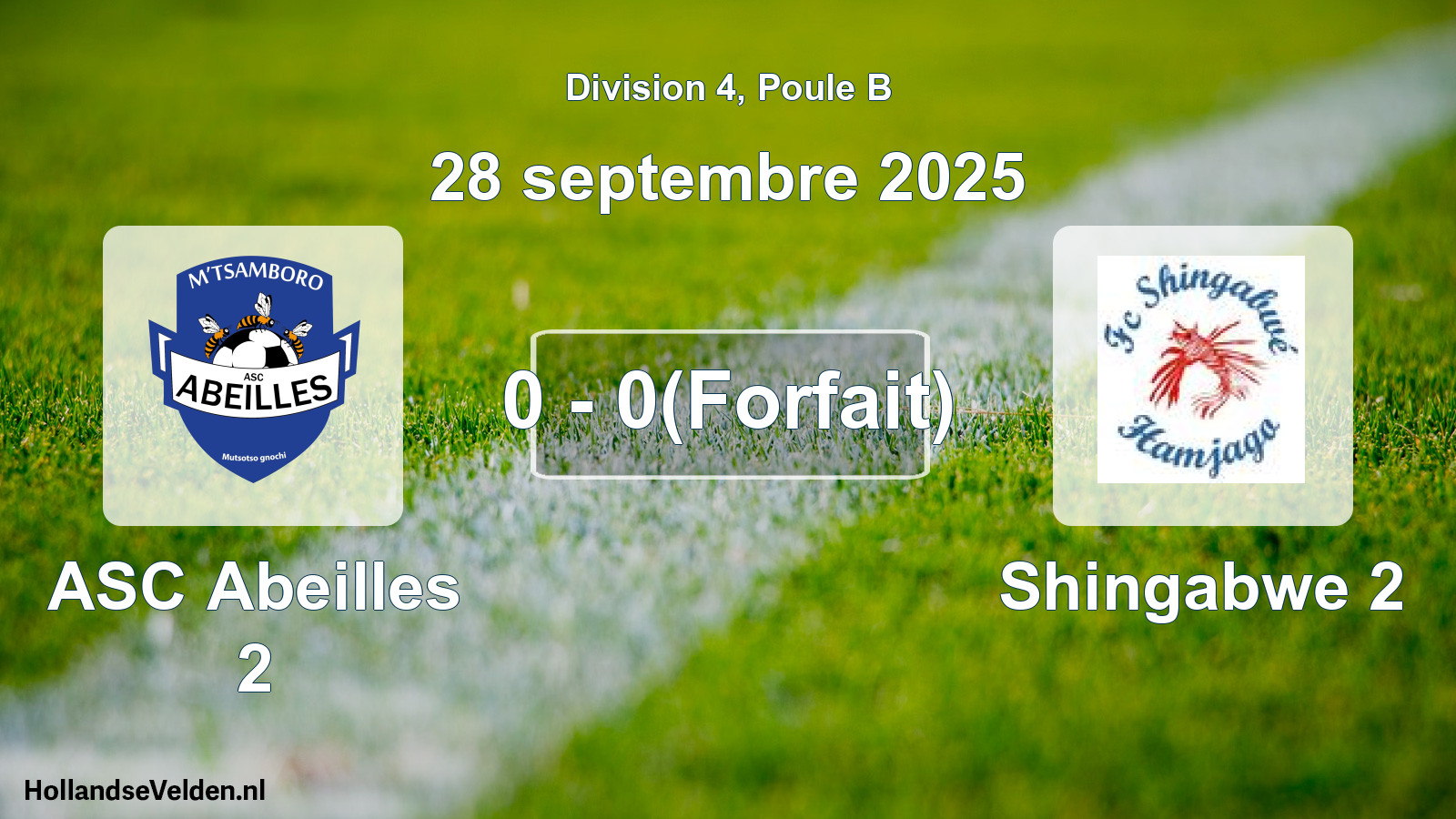Gespeelde wedstrijd: ASC Abeilles 2 - Shingabwe 2 0 - 0(Forfait) (28 september 2025)