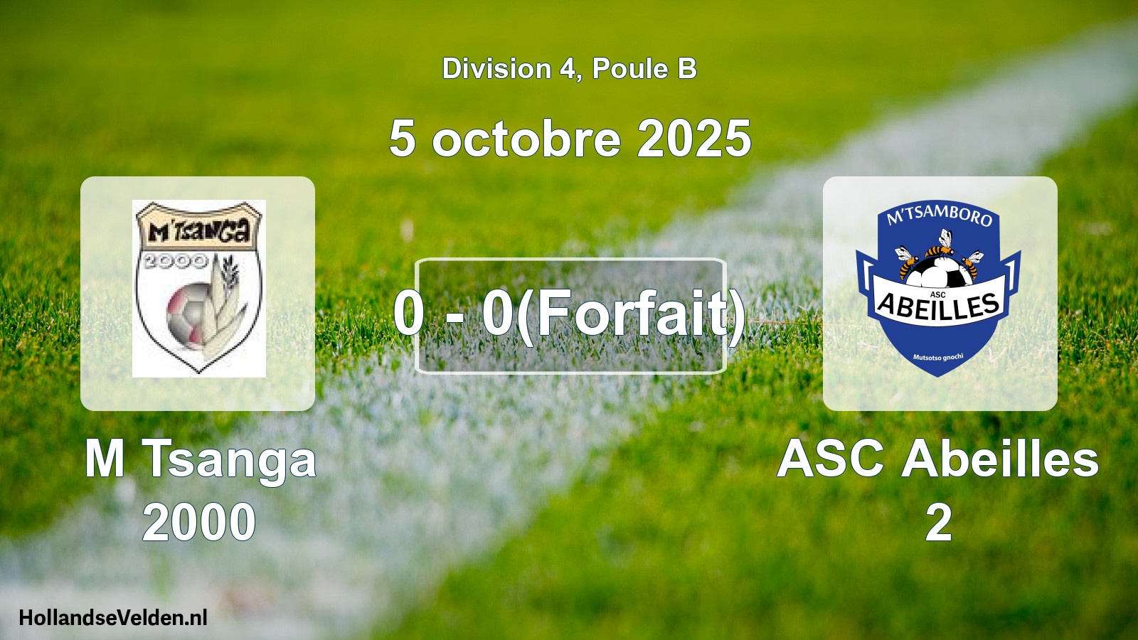Gespeelde wedstrijd: M Tsanga 2000 - ASC Abeilles 2 0 - 0(Forfait) (5 oktober 2025)