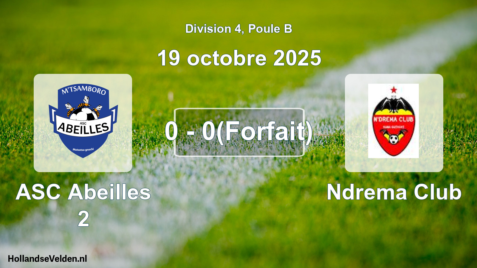 Match joué: ASC Abeilles 2 - Ndrema Club 0 - 0(Forfait) (19 octobre 2025)