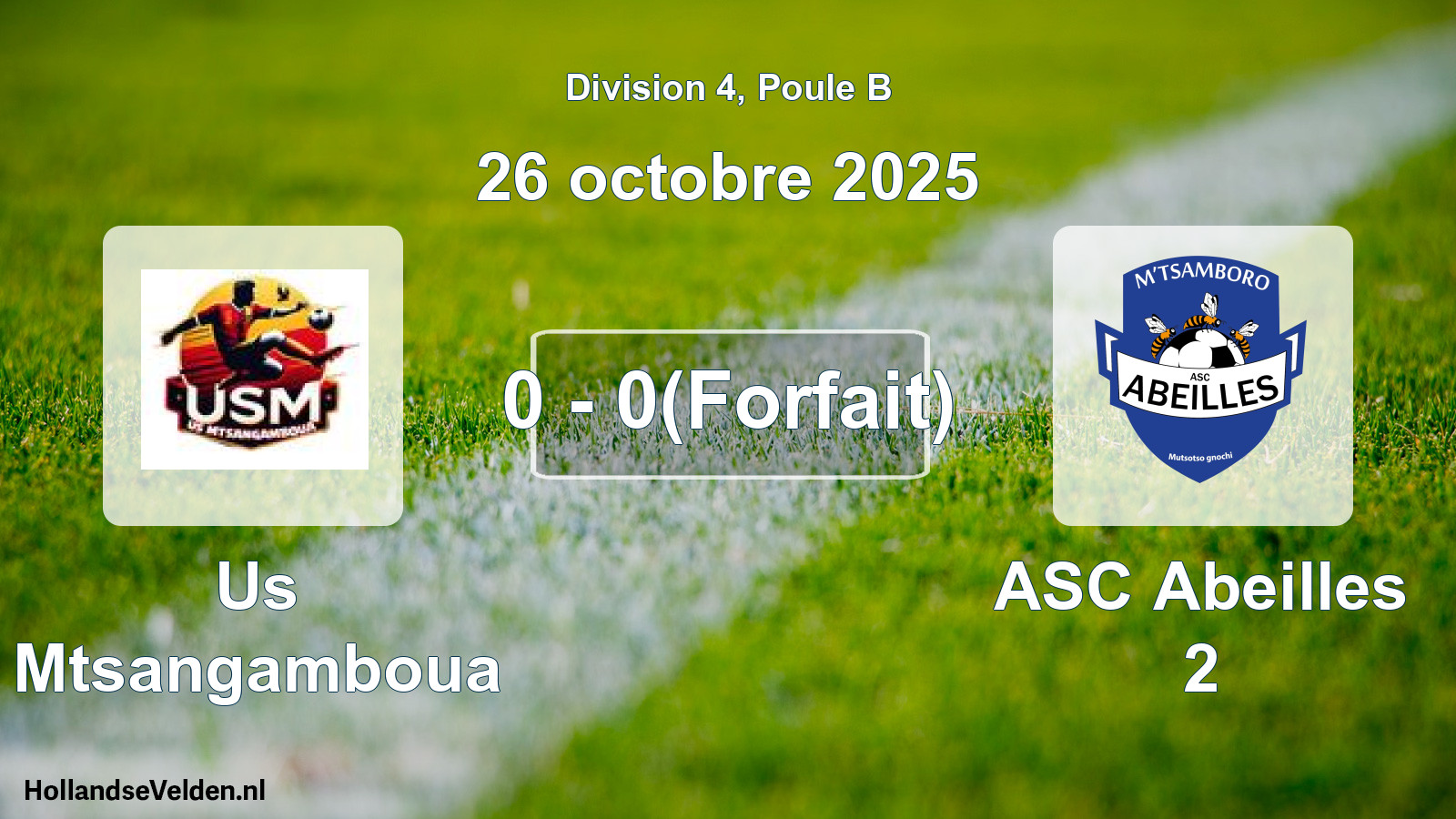 Match joué: Us Mtsangamboua - ASC Abeilles 2 0 - 0(Forfait) (26 octobre 2025)