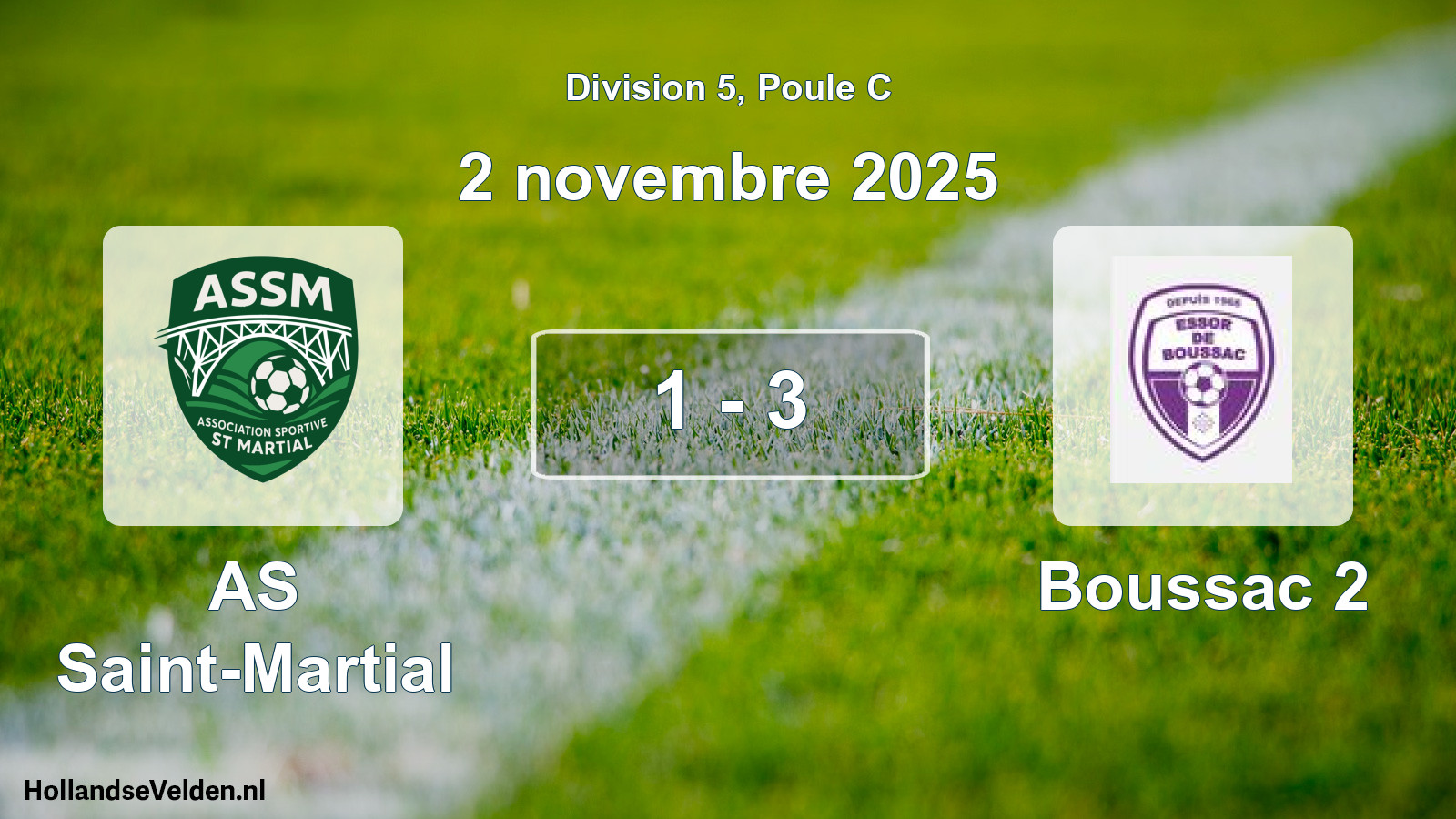 Match joué: AS Saint-Martial - Boussac 2 1 - 3 (2 novembre 2025)
