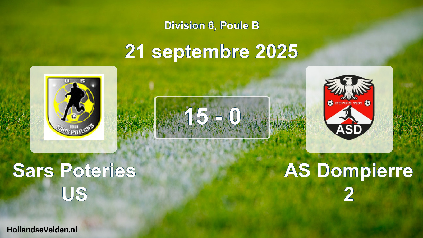Match joué: Sars Poteries US - AS Dompierre 2 15 - 0 (21 septembre 2025)