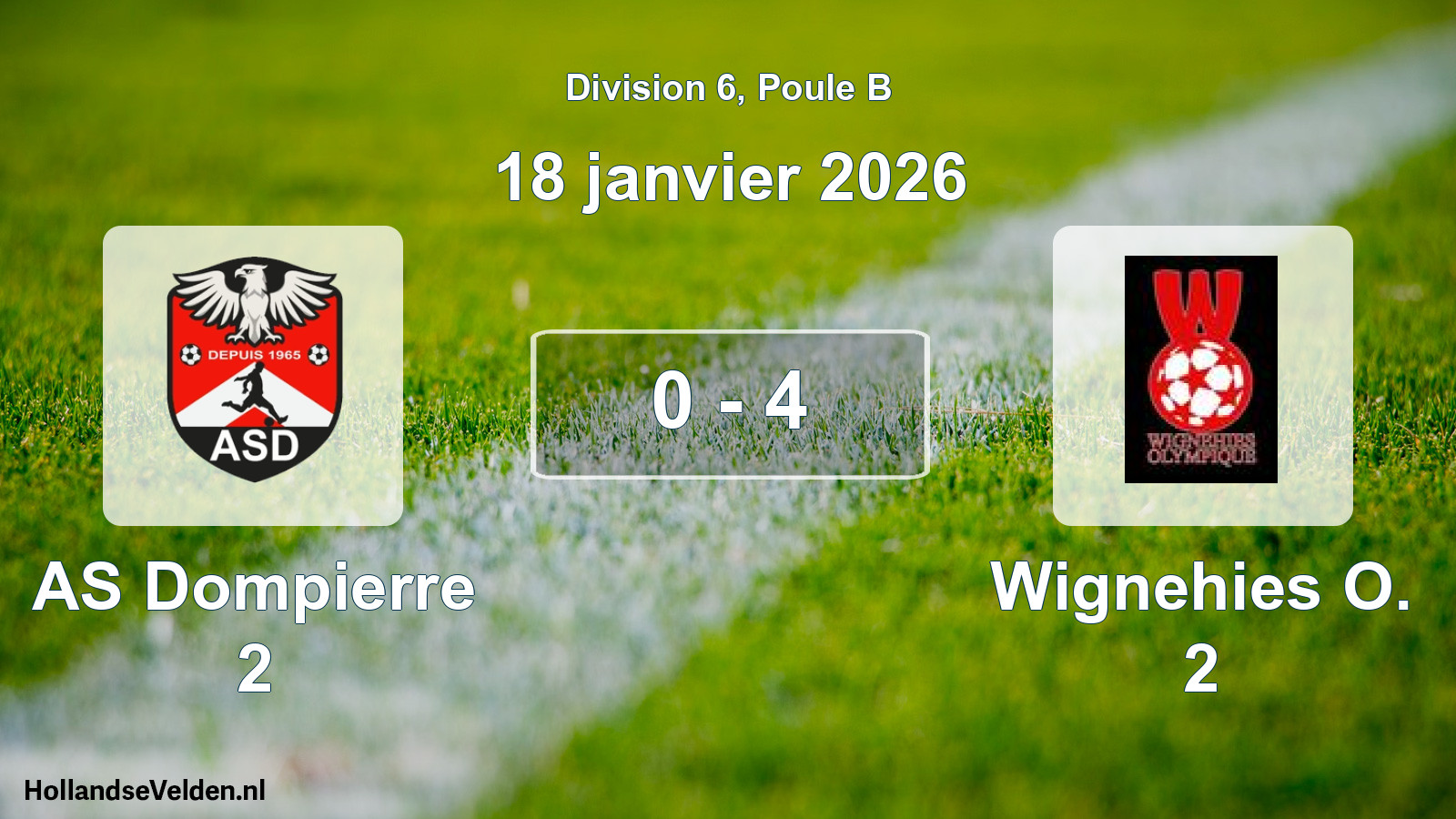 Match joué: AS Dompierre 2 - Wignehies O. 2 0 - 4 (18 janvier 2026)